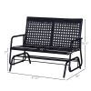 Outsunny Patio 2-Person Wicker Glider Bench Rocking Chair, All-Hand Woven PE Rattan Cushioned Loveseat w/ Ergonomic Design Rocking System, Black