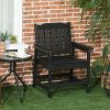 Outdoor Dining Chair Plastic Patio Armchair with Armrests Slatted Back Black for Lawn Garden Poolside