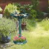 Outsunny 32" Verdigris Antique Bird Bath Decorative with Planter Pedestal and Bird Statues
