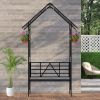 Metal Garden Arch with Bench Turned into Flower Stand W58.07*H97.24 Climbing Plants Support Rose Arch Outdoor Black