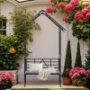 Metal Garden Arch with Bench Turned into Flower Stand W58.07*H97.24 Climbing Plants Support Rose Arch Outdoor Black