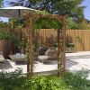 7' Wooden Steel Garden Arbor with Fir Wood & Side Panel for Wedding & Ceremony, Outdoor Garden Arched Trellis for Climbing Vines, Carbonized