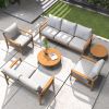 Direct Wicker 6-Piece Patio Conversation Set with Cushions and Coffee Table, Solid Acacia Wood Outdoor Sectional Sofa