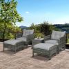 5-Piece Gray Rattan Wicker Lounge Chair Set Outdoor Patio Conversation with Cushions Chairs Ottomans & Glass Table