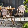 Outdoor PE Ratten and Aluminum French Bistro Chairs, Set of 2, Rusted Red & White, Bamboo Print Finish