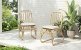Outdoor PE Wicker Dining Chairs with Washable Cushion Set of 2, Outdoor Rattan chairs for Backyard, Poolside, Garden,Patio,Natural