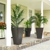 28" Tall Planters, Set of 3 Plastic Flower Pots with Marble Finish and Drainage Holes, Stackable Taper Planters, Brown