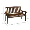 Outsunny Patio Bench Wooden with Slatted Design Armrests & Back Carbonized Finish for Outdoor Lawn Park Deck Durability