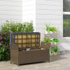 Outsunny Wicker Patio Storage Bench with Cushion Top, Dark Blue, Outdoor Seating & Storage Solution