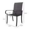 Set of 2 Outdoor Wicker Dining Chairs with Armrest, Steel Frame, High Back and Deep Seating, Brown