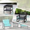 3 Pieces Outdoor PE Rattan Rocker Chair Set, Rocking Chair with Tempered Glass Table Top, Turquoise Green