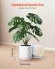 Plant Pot, 12-Inch Large Cylinder Planter with Drainage Holes, Non-Slip Pads & Detachable Saucer, Modern Ceramic Flower Pots
