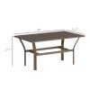 Outdoor Coffee Table with Slatted Tabletop, All-Weather Rectangle Metal Patio Coffee Table for Garden, Brown