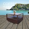 Outdoor Wicker Coffee Table with Glass top and Storage, Mixed Brown