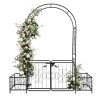 7.2ft Black Iron Garden Arch with Arched Top and Gate Metal Arbor Trellis with Planter Boxes Outdoor Decorative Archway for Climbing Plants Backyard L