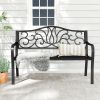 50 Inches Outdoor Garden Bench with Floral Design Backrest and Slatted Seat