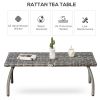Rattan Coffee Table Outdoor Side Table, 35.4" x 19.7" Small Wicker Patio Furniture with All-Weather PE for Garden, Balcony, Backyard, Poolside, Grey
