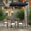 5PC Patio Dining Set Outdoor Wicker Table Chairs Cushions Umbrella Hole Beige