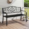 50 Inches Outdoor Garden Bench with Floral Design Backrest and Slatted Seat