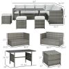 7 PCs Patio Wicker Furniture Set, Outdoor Sectional Furniture Conversation Sofa Set with Wood Grain Plastic Top Table, Mixed Gray