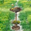 Outdoor Solar Lighted Pedestal Bird Bath Fountain Decoration with Planter and Feeder, Decorative Vintage Bird Baths for Garden Yard, Bronze