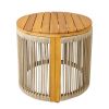 Direct Wicker Round Acacia Wood Outdoor SideTable, All-Weather Rope Woven Design for Patio, Backyard, or Balcony