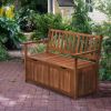 Outsunny Outdoor Storage Bench 41 Gallon Wooden Deck Box Teak with PE Lining Perfect for Garden Tools