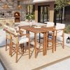 6 Piece Outdoor Bar Set, 2 Patio Acacia Wood Bar Height Table & 4 Stools with Cushions, Wood Dining Bar Set for Backyard, Poolside, Balcony