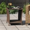 PPL Outdoor Side Tables for Patio - Tempered Glass Top Small Patio Wicker Table with Storage Shelf for Balcony & Porch, Durable PE Rattan & Iron Frame