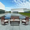 Outdoor 4pcs 1 Double Seat 2 Single Seat 1 Coffee Table Armrest Hollow Knit Combination Sofa,PE rattan and iron frame Sofa Set  XH