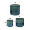 Set of 3 Grid Ceramic Flowerpot, Modern Planter for Patio, Garden, Windowsill - Blue Green