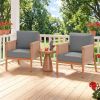 Gray Boho Patio Acacia Wood Chair with Woven Rope Armrests, Cushioned Outdoor Accent Chair for Porch Balcony