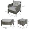 5-Piece Gray Rattan Wicker Lounge Chair Set Outdoor Patio Conversation with Cushions Chairs Ottomans & Glass Table
