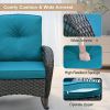 3Pcs Outdoor Patio Wicker Rocking Porch Chair with Waterproof Cushions,Cyan Blue