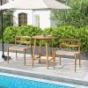 Bar Height Table with Umbrella Hole and Slatted Tabletop for Outdoors