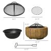 Outdoor Fire Pit, 24 Inch Metal Wood Burning Fireplace with Spark Cover, Poker, Woodgrain Design for Patio, Picnic, Backyard, Light Brown