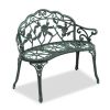 Outdoor Cast Aluminum Patio Bench, Porch Bench Chair with Curved Legs Rose Pattern, Antique Green(SAME AS 91404878)