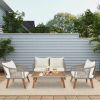 4 Piece Patio Furniture Set, Outdoor Acacia Wood Conversation Set, All-Weather Rope Sofa Set with Coffee Table, Loveseat