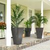 28" Tall Planters, Set of 3 Plastic Flower Pots with Marble Finish and Drainage Holes, Stackable Taper Planters, Black