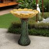 24.4-in Outdoor Sunflower Bird Bath - Fibre Reinforced Concrete Large Bird Bath Stylish with Modern Pedestal for Garden, Patio, Lawn, Backyard