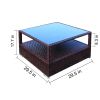 Outdoor Wicker Coffee Table with Glass top and Storage, Mixed Brown
