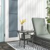 Outdoor Coffee Table, Hand-Woven Wicker, Water-Ripple Glass Top, Mix Gray, with Storage Shelf