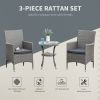 3 Pieces Wicker Patio Furniture Set, Rattan Bistro Set with Glass Top Coffee Table and Cushions, Outdoor Conversation Set for Garden, Porch, Balcony
