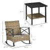 Rocking Bistro Set 3PC Wicker Outdoor Furniture with Rocker Chairs Cushions Coffee Table Light Grey