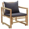Garden Chair Set of 2 Dark grey, Natural Bamboo, Polyester