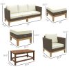 Patio Furniture Set w/ Cushions, 5 PCs PE Rattan Conversation Furniture Set, Cream White