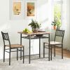 3-Piece Small Dining Table Set for 2, Kitchen Table and Chairs with Storage Rack and Steel Frame, Brown