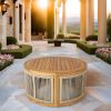 Direct Wicker Round Acacia Wood Outdoor Table, All-Weather Rope Woven Design for Patio, Backyard, or Balcony