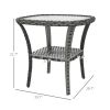 Rattan Coffee Table with Storage Shelf, Wicker Side Table with Glass Top, Outdoor End Table for Garden, Porch, Backyard, Mix Gray