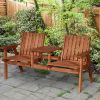 Outsunny Wooden Love Seat with Umbrella Hole, Orange Finish, Center Table for Cozy Patio Moments